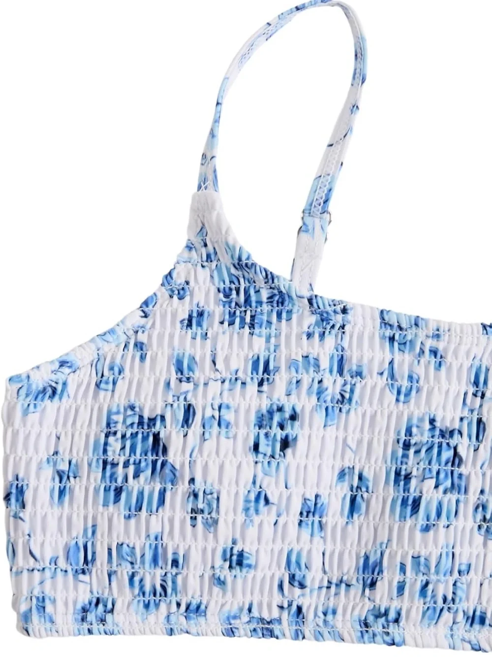 Girl's 2 Piece Floral High Waisted Swimsuit Smocked 9Y. 2652/bb15-1